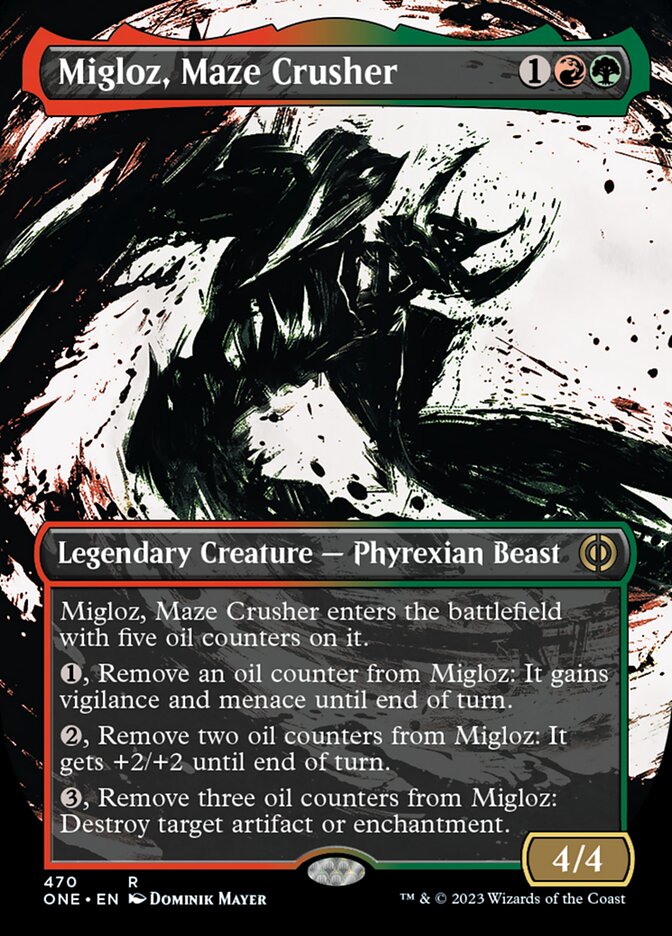 Migloz, Maze Crusher (Borderless Ichor Step-and-Compleat Foil) [Phyrexia: All Will Be One] | Exor Games Bridgewater