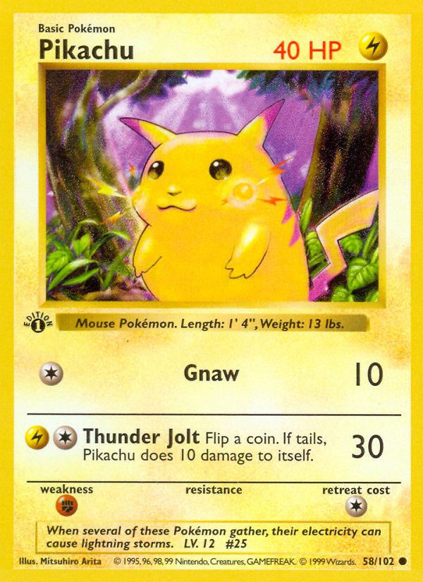 Pikachu (58/102) (Shadowless) [Base Set 1st Edition] | Exor Games Bridgewater