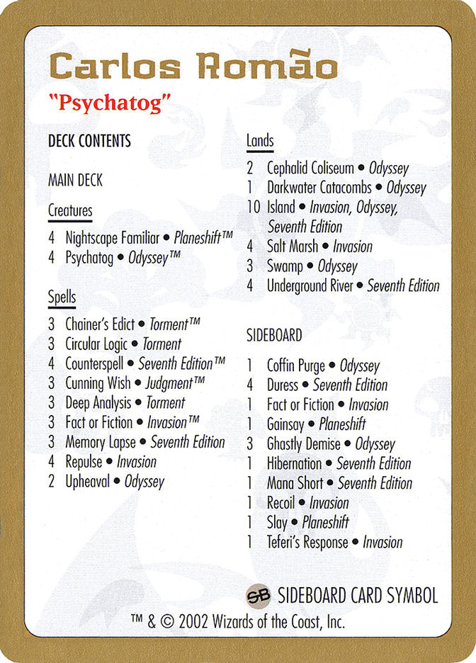 Carlos Romão Decklist [World Championship Decks 2002] | Exor Games Bridgewater