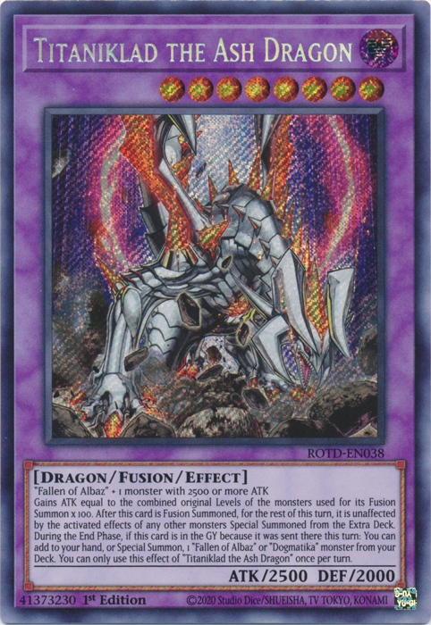 Titaniklad the Ash Dragon [ROTD-EN038] Secret Rare | Exor Games Bridgewater