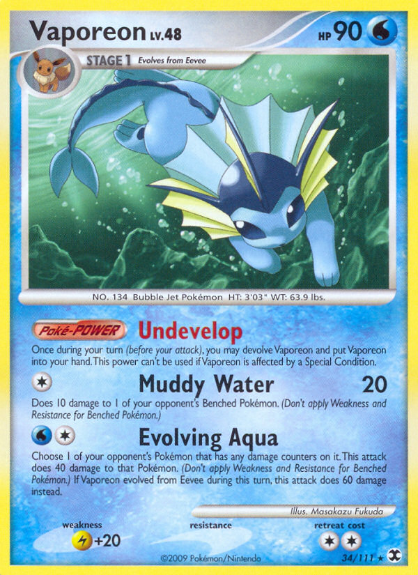 Vaporeon (34/111) [Platinum: Rising Rivals] | Exor Games Bridgewater