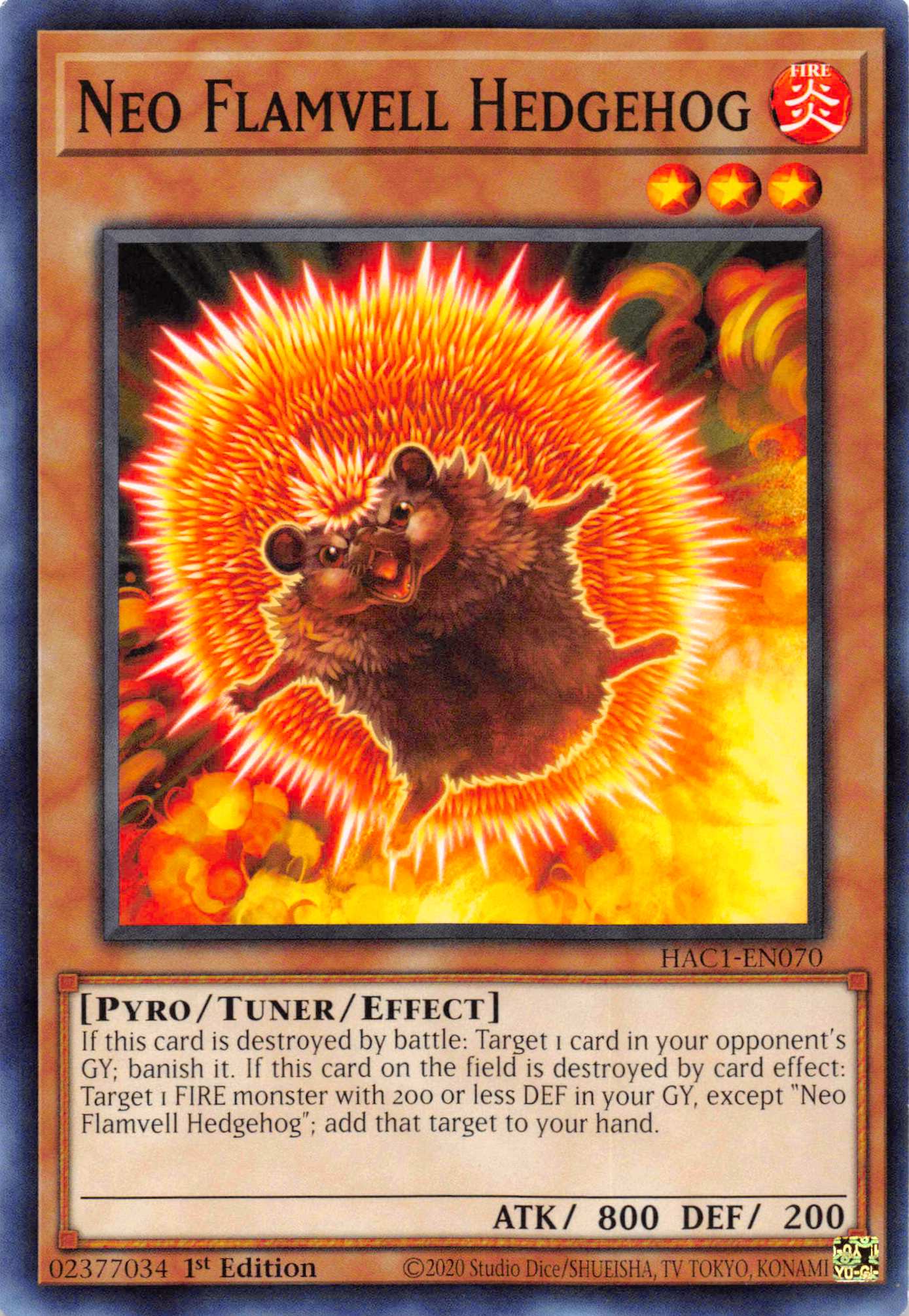 Neo Flamvell Hedgehog [HAC1-EN070] Common | Exor Games Bridgewater