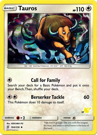 Tauros (164/236) (Pikachu Stamp #37) [Battle Academy 2020] | Exor Games Bridgewater