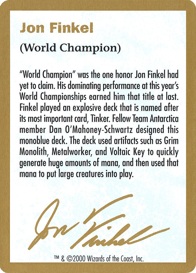 Jon Finkel Bio [World Championship Decks 2000] | Exor Games Bridgewater